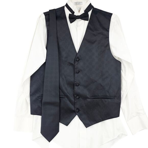 Ferrecci Uomo Mens Black Diamond Vest Tie Bowtie Set Size M 3716 - Picture 1 of 12